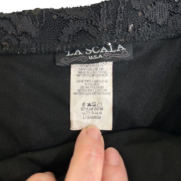 La Scala Evening Dress L Women Beaded Formal Gown Off Shoulder Lace Bodice Black - Picture 7 of 10